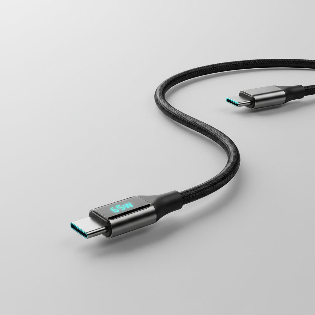 GREEN Type-C to Type-C Cable 65W with Digital Screen Black | 1 year warranty