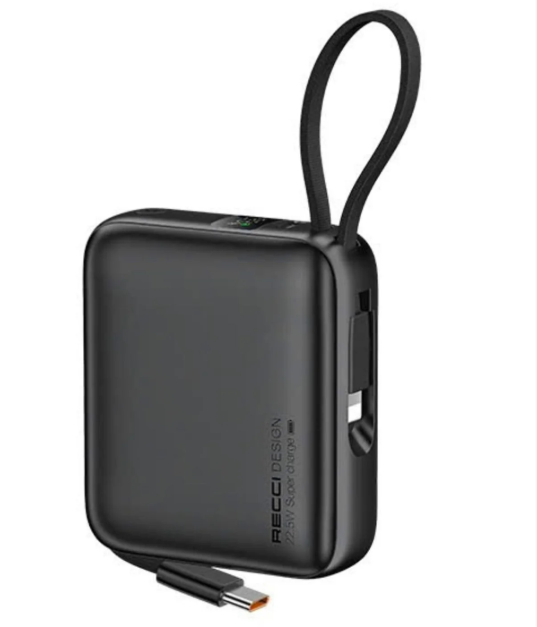 RECCI Energy Block Power Bank 10000mAh 22.5W with Built-in USB-C & Lightning Cables – RPB-P62