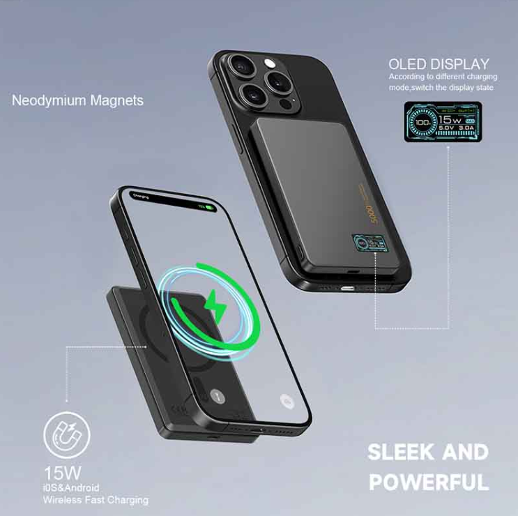 LITO LP07 Magnetic Power Bank 10000mAh – 15W Wireless Charging with OLED Display
