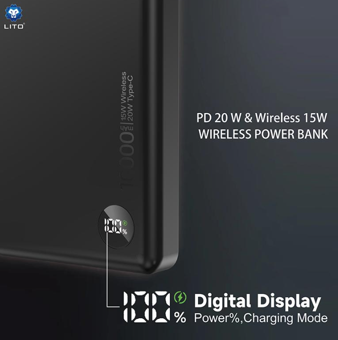 LITO LP08 Slim Magnetic Power Bank – MagSafe Wireless Charging with Digital Display