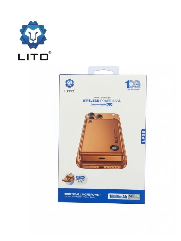 LITO LP08 Slim Magnetic Power Bank – MagSafe Wireless Charging with Digital Display