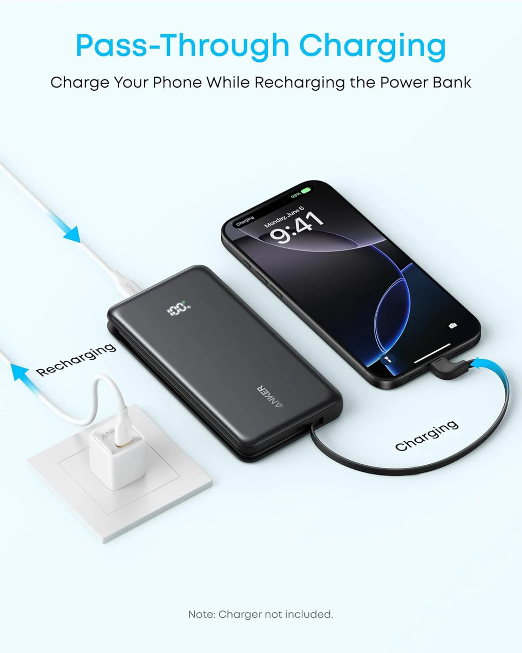 Anker Zolo Power Bank 10,000mAH 22.5W Built-In USB-C Cable - Black | A110EH11