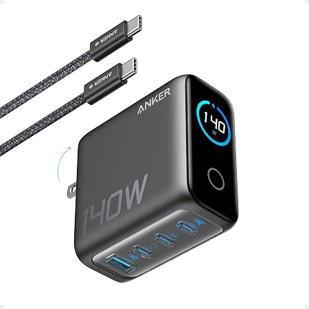 Anker Laptop Charger 140W, 4-Port GaN USB-C Charger with Smart Display (A2697)