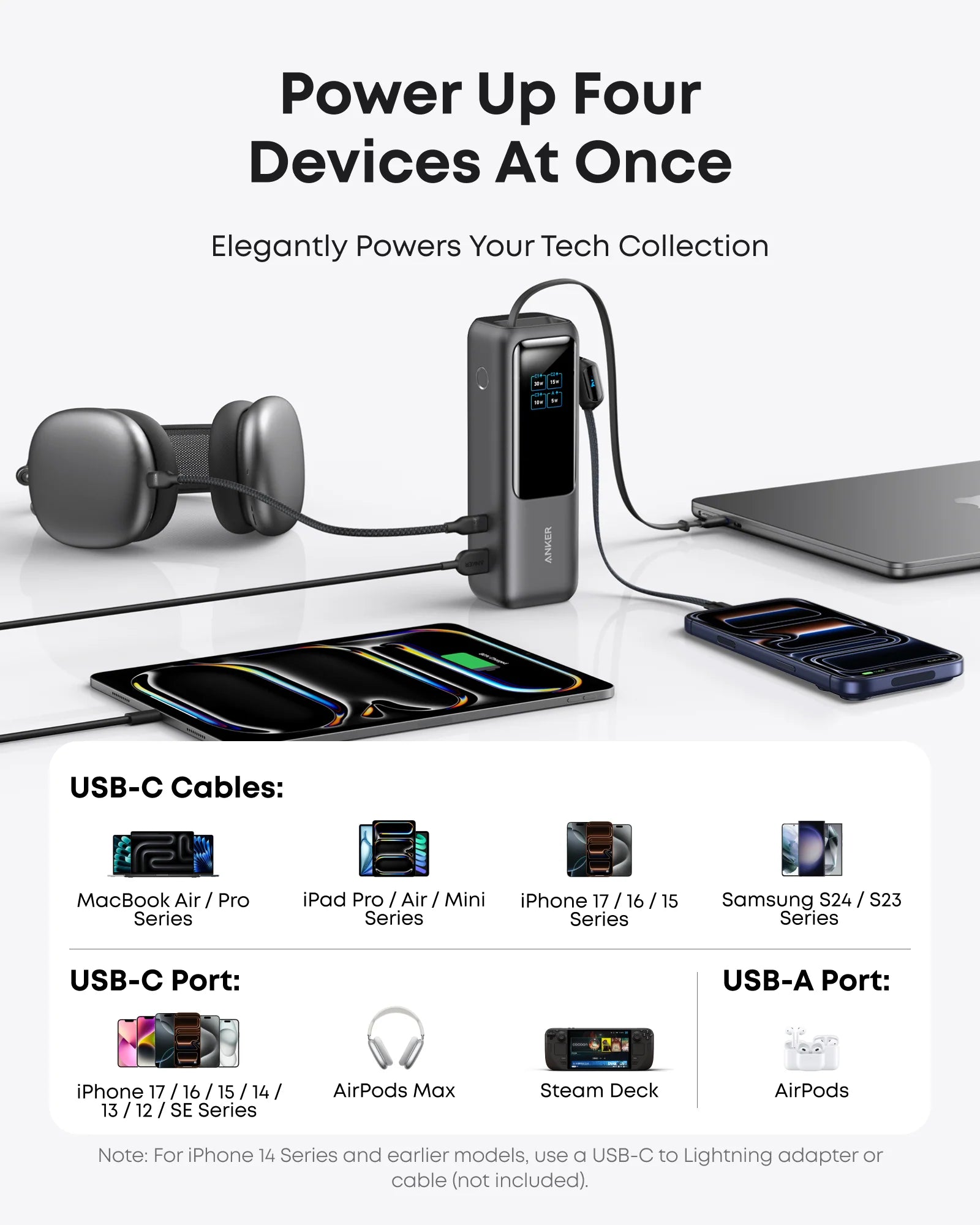 Anker Laptop Power Bank (25K, 165W, Built-In and Retractable Cables) | A1695H11