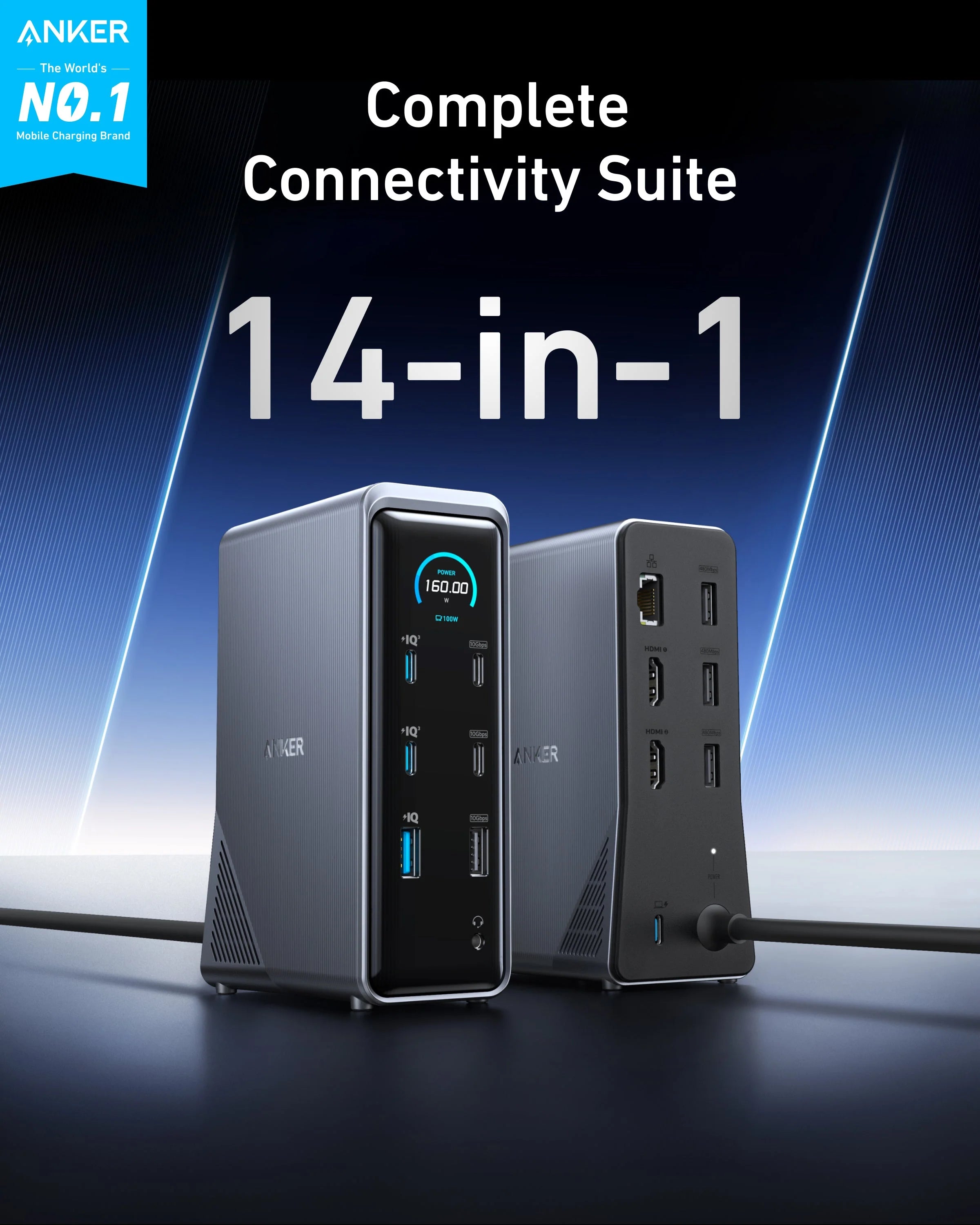 Anker Prime Charging Docking Station (14-in-1, Dual Display, 160W)  | A83B61A1