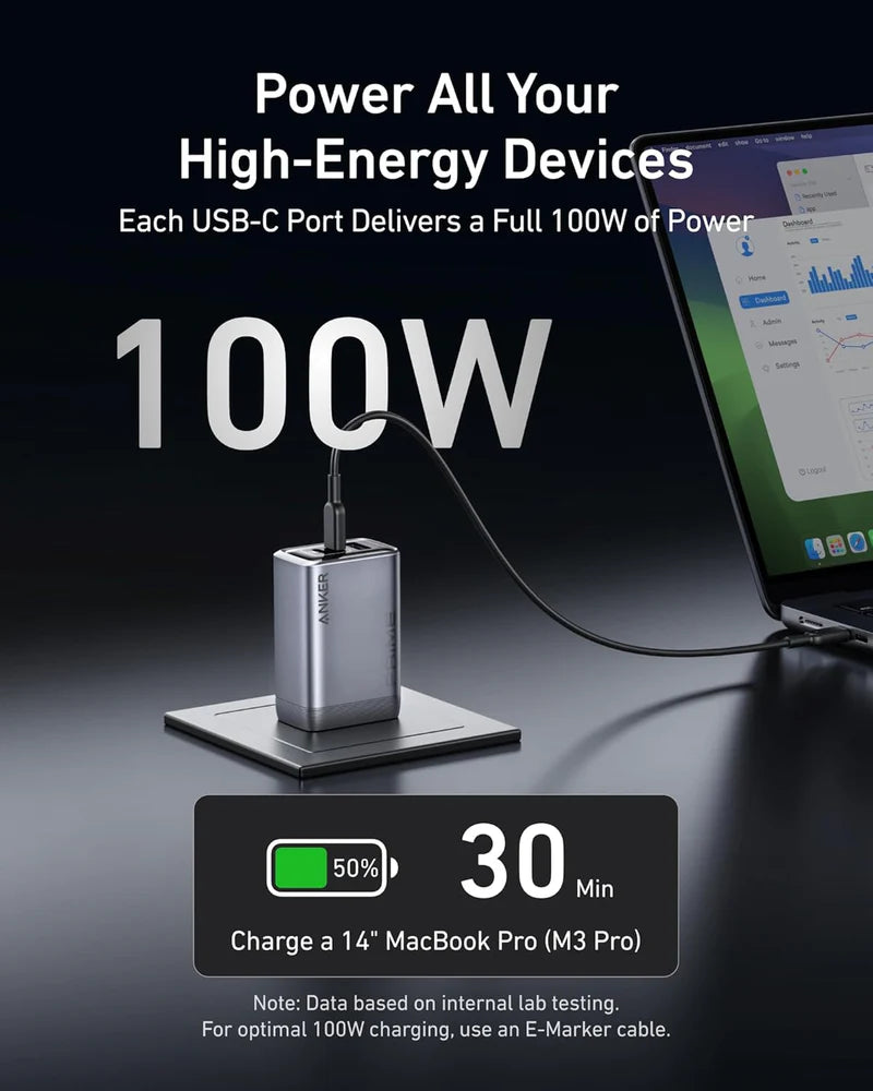 Anker Prime Charger (100W, 3 Ports, GaN) | A2688