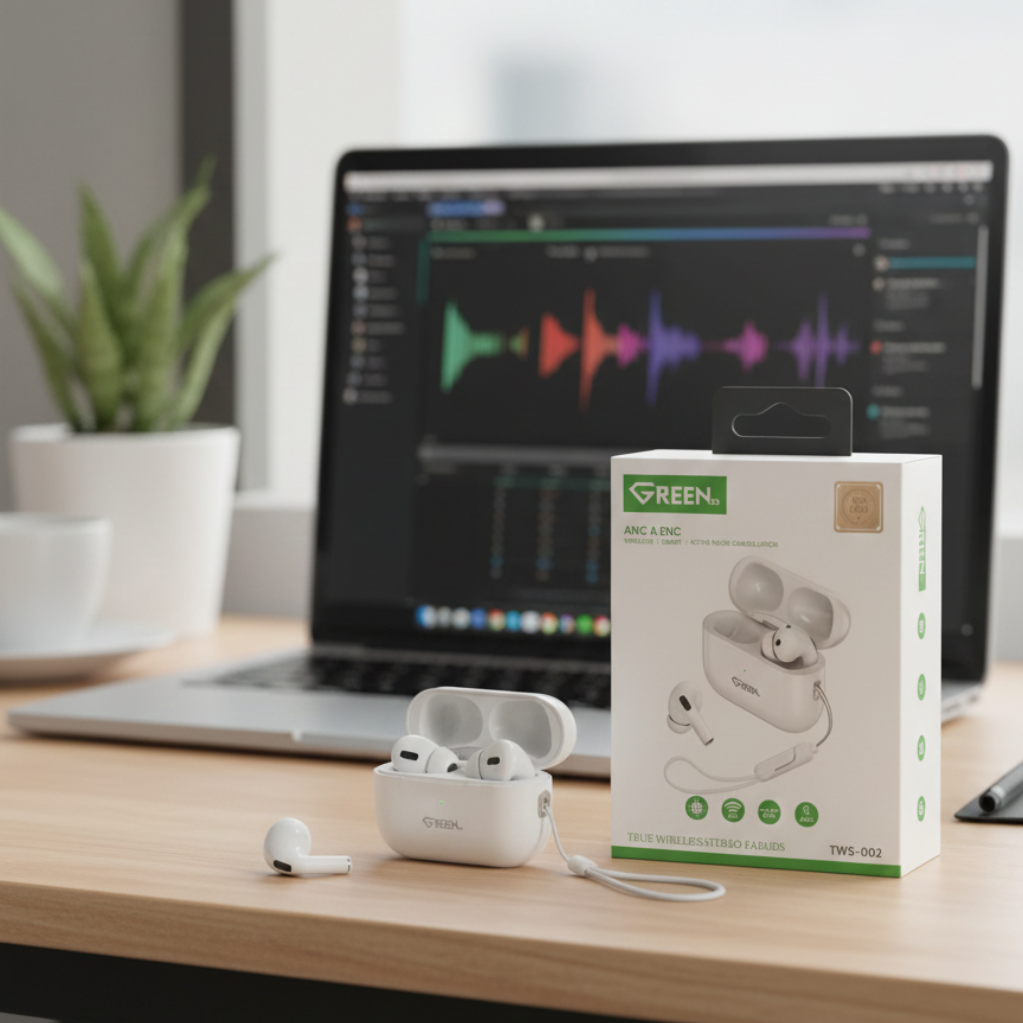 GREEN wireless airpods pro active noise cancellation White | 1 year warranty