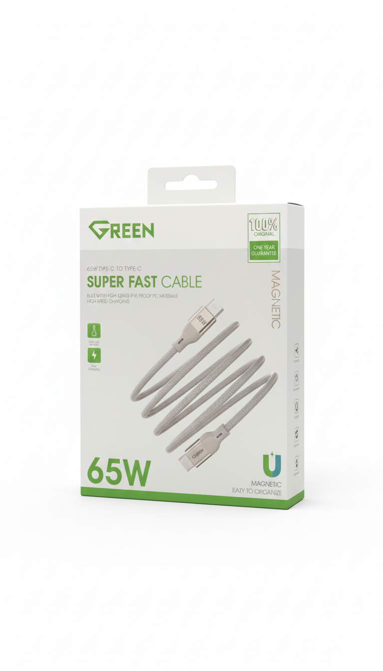 GREEN GE-C085 Magnetic Cable 65W type-c to type c Titanium | 1 year warranty