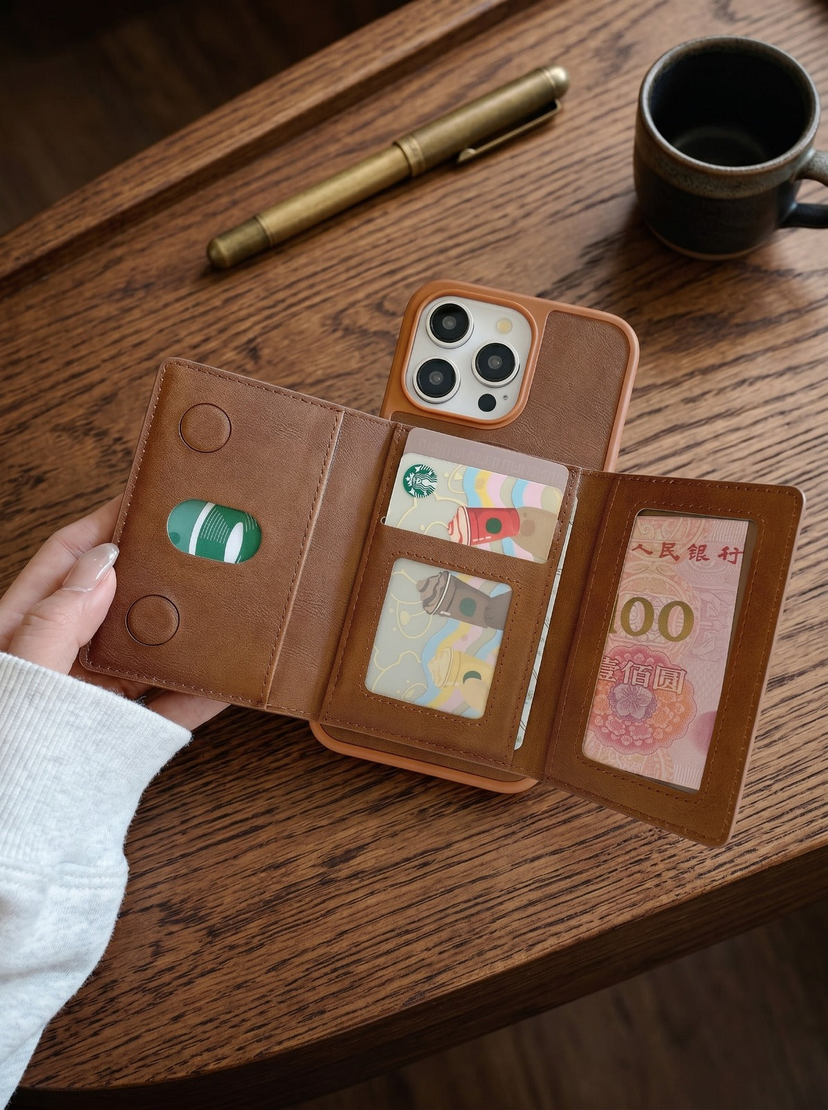 Triple Fold Leather MagSafe Wallet Card Holder