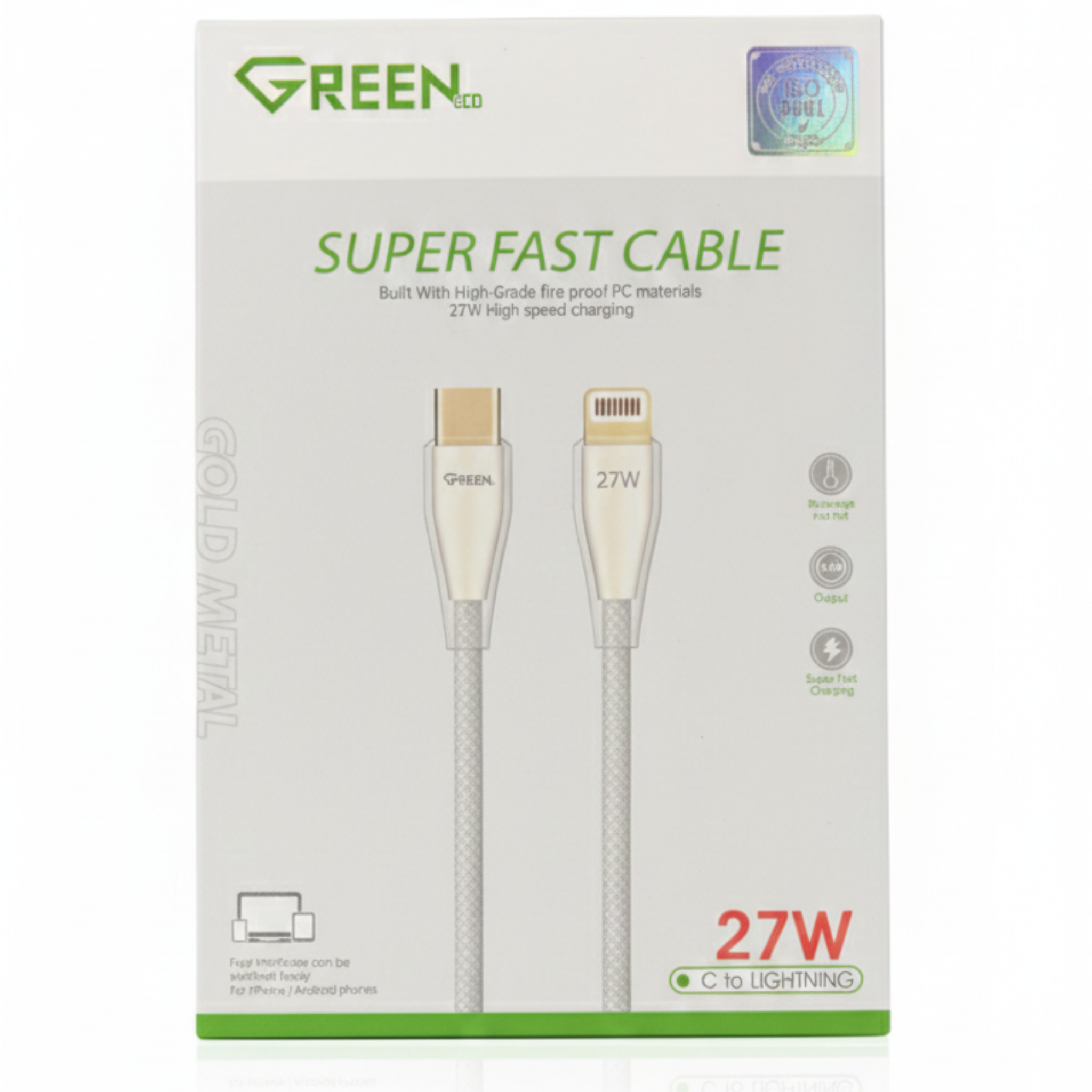 GREEN GE-CL206 27W Metal PD Fast Cable type-c to lightning white | 1 year warranty