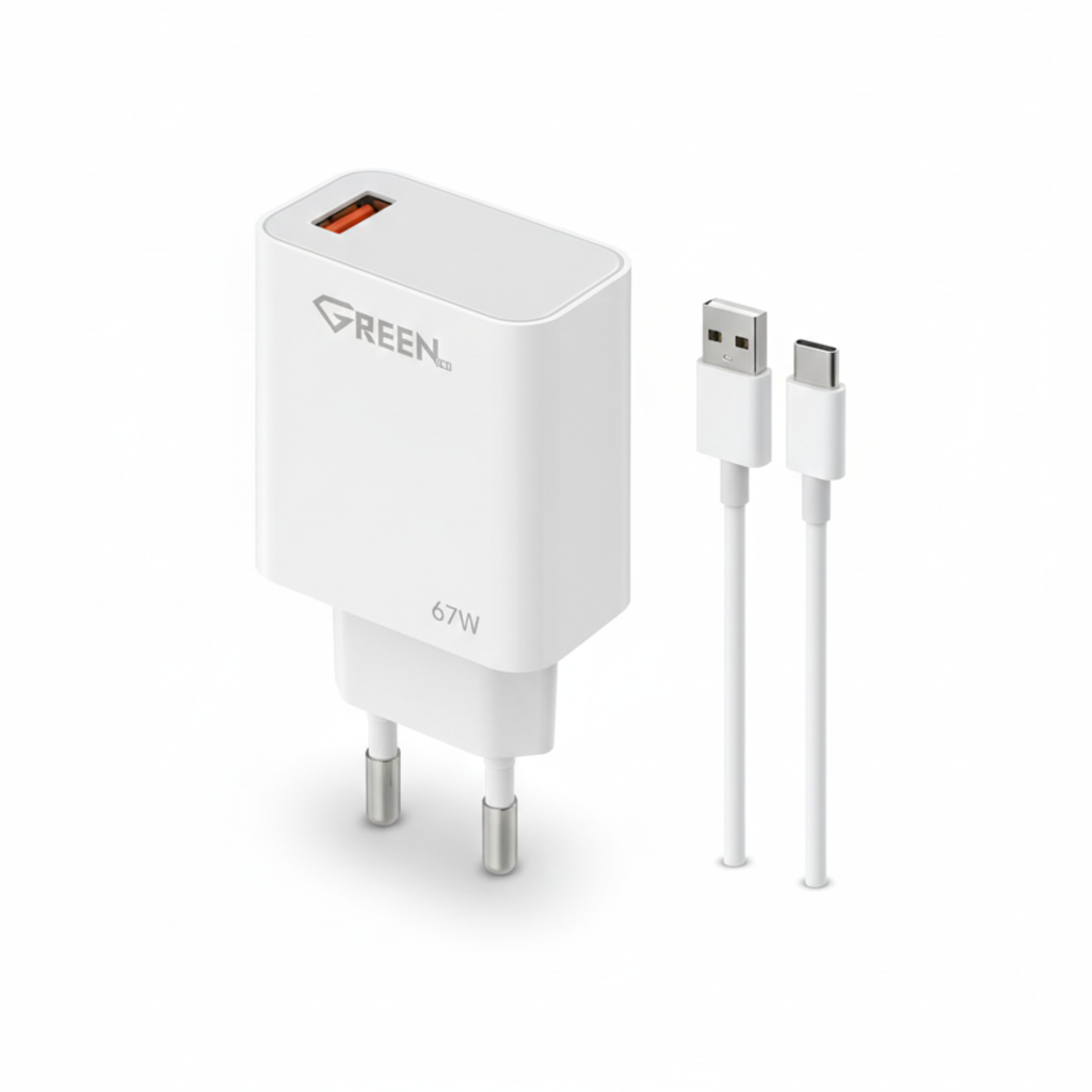 GREEN Super Fast Charger 67W With Cable 1M - White