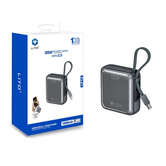 LITO LP12 Mini Power Bank 10000mAh – 35W Fast Charging with Built-in Type-C Cable