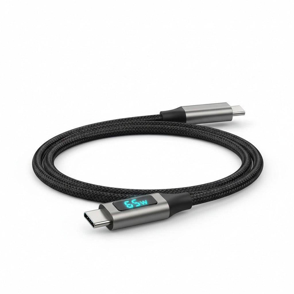 GREEN Type-C to Type-C Cable 65W with Digital Screen Black | 1 year warranty