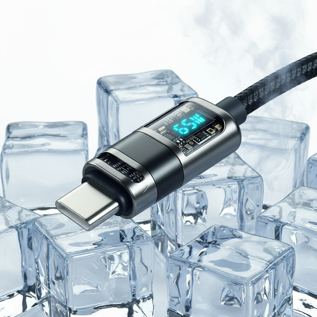 GREEN Type-C to Type-C Cable 65W with Digital Screen Black | 1 year warranty