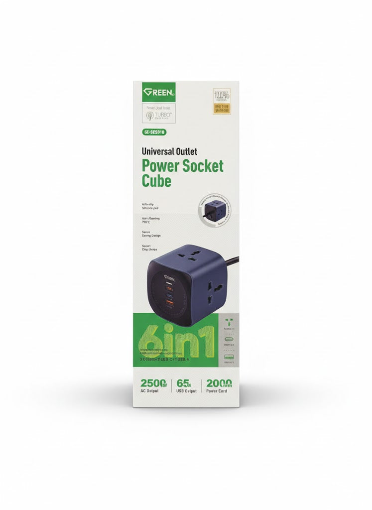 GREEN GE-SC3319 Universal Outlet Power Socket Cube 6-in-1 | 1 year warranty